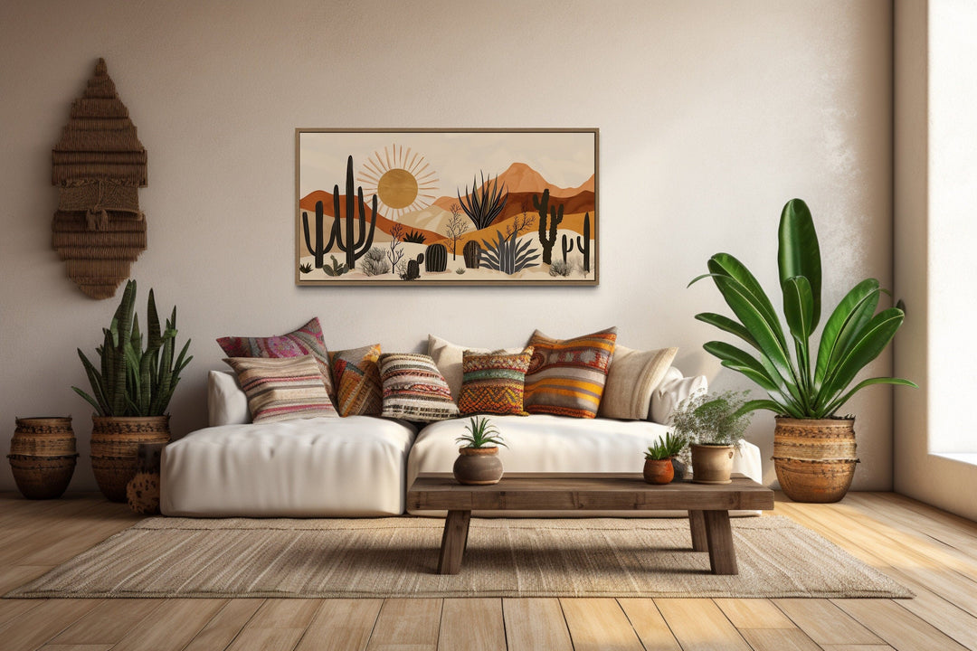 Mexican Wall Art - Mid Century Modern Desert Cactus Mexican Framed Canvas Wall Art