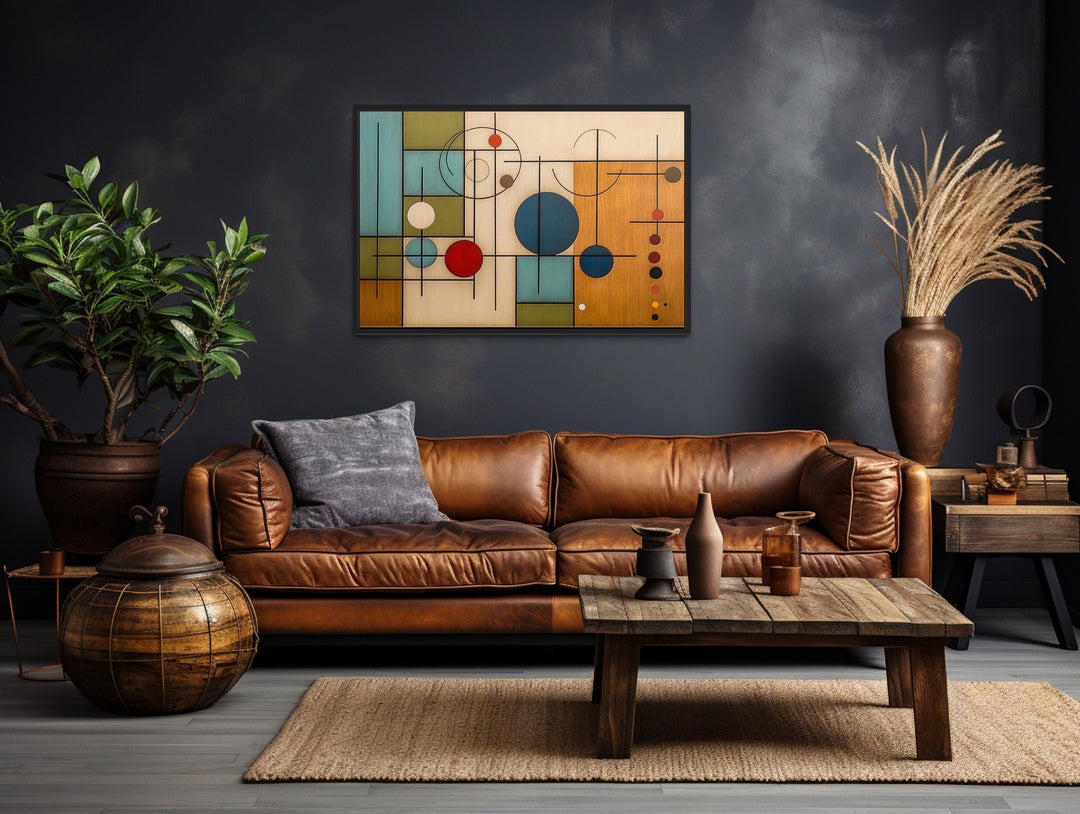 Mid Century Modern Geometric Painting On Wood Canvas Wall Art