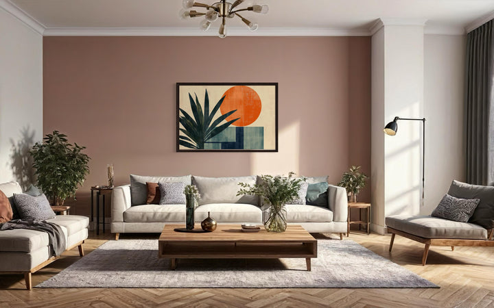 Mid Century Modern Geometric Sun And Palm Leaves Wall Art