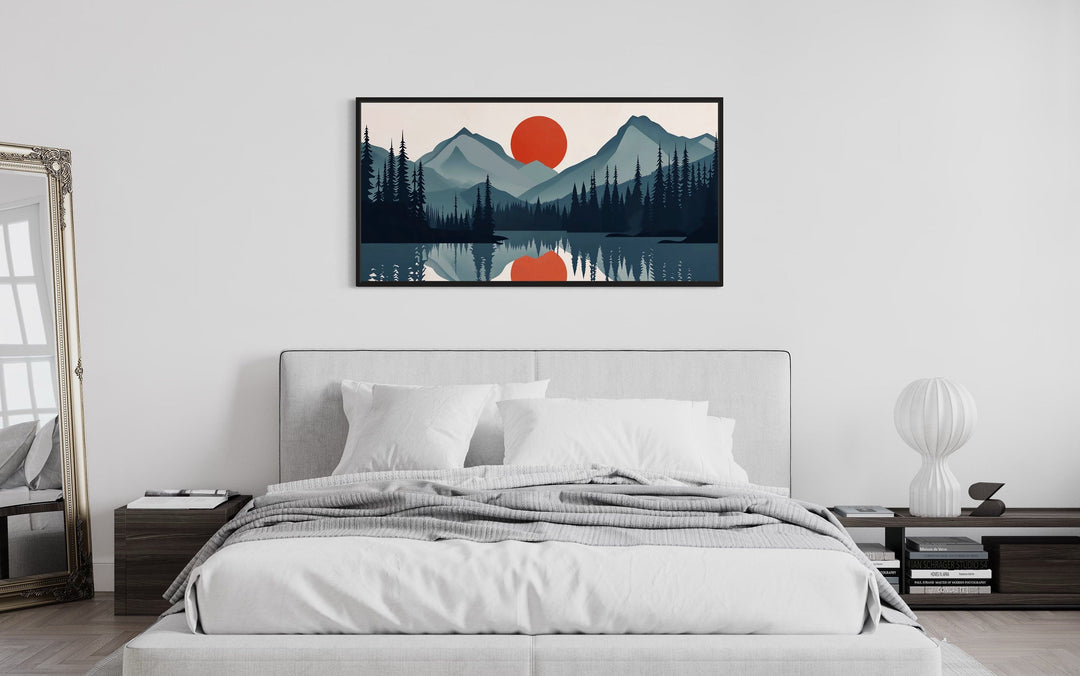 Mid Century Modern Minimalist Mountain Lake Landscape Canvas Wall Art