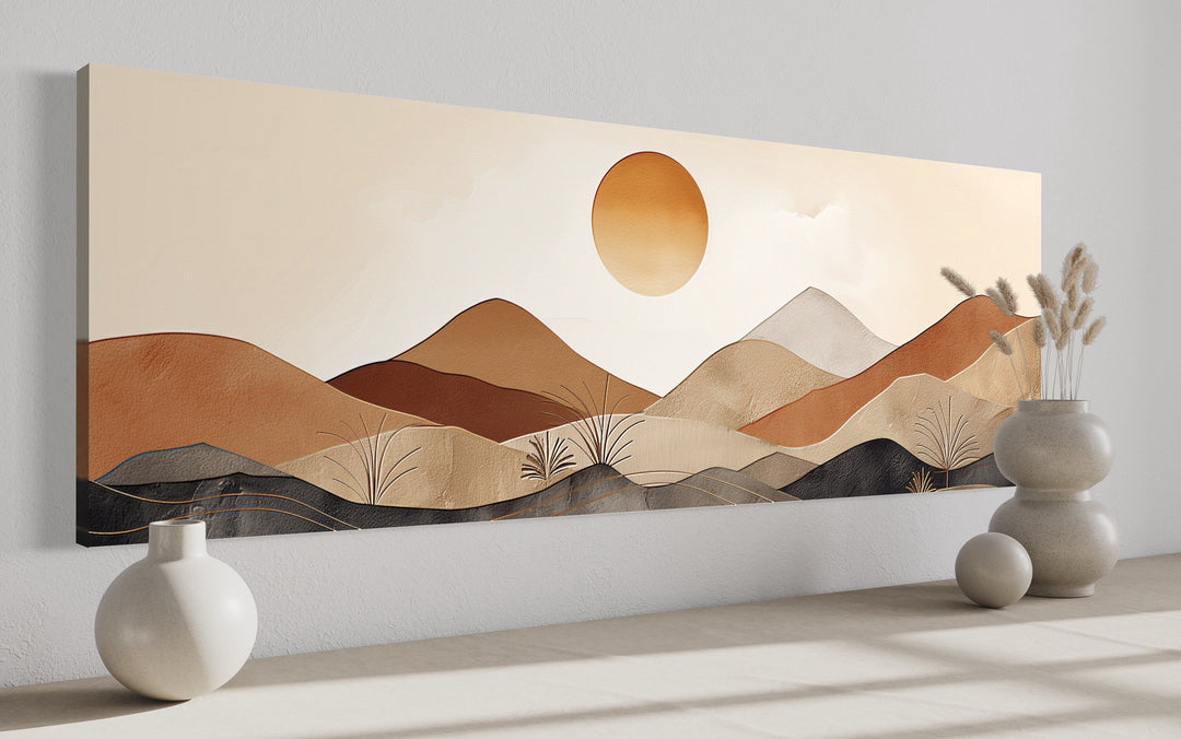 Mid Century Modern Neutral Mountain Landscape Canvas Wall Art