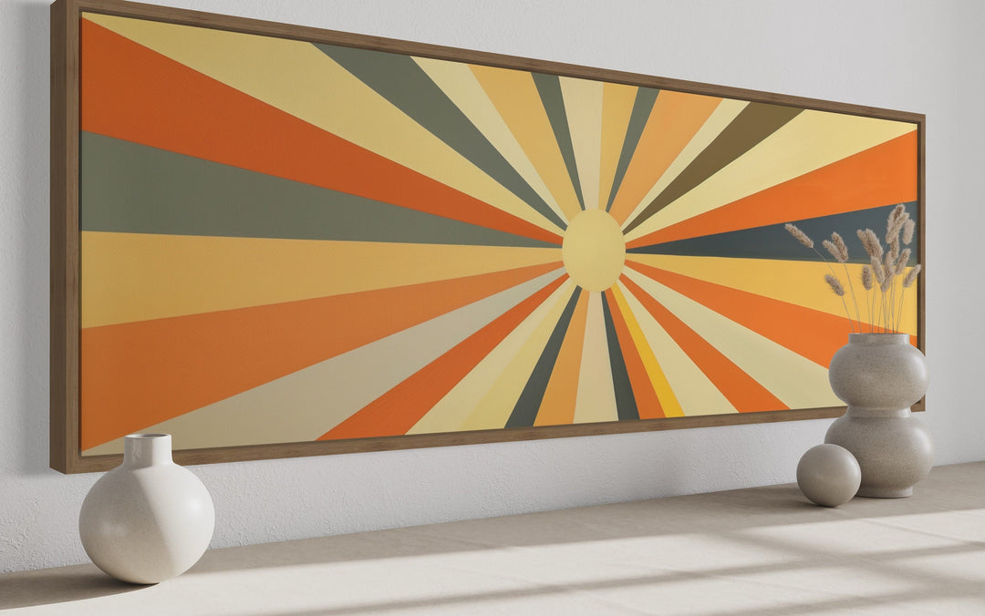 Mid Century Modern Neutral Sun Long Horizontal Framed Canvas Wall Art