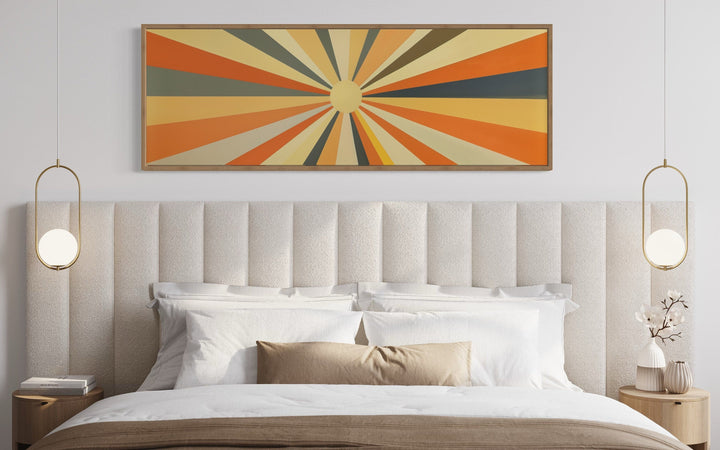 Mid Century Modern Neutral Sun Long Horizontal Framed Canvas Wall Art