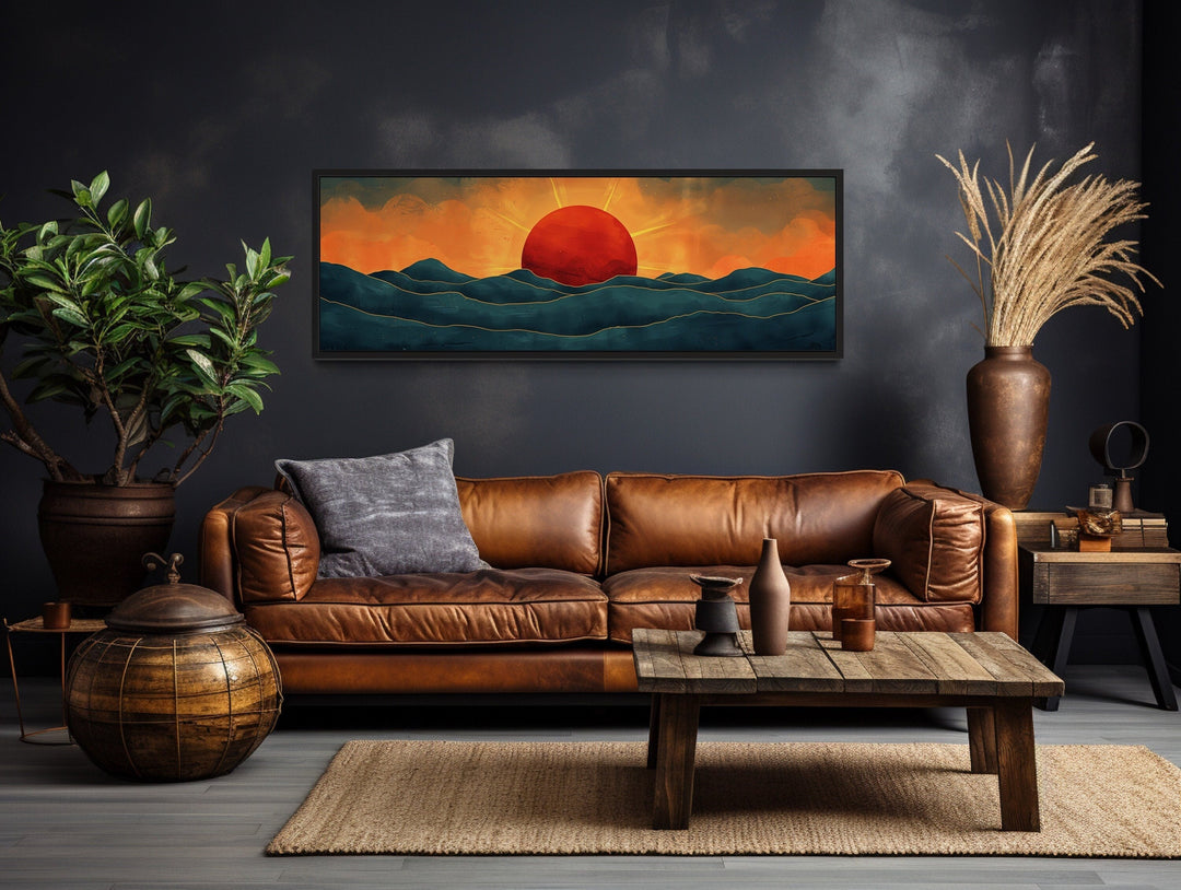 Mid Century Modern Ocean Sunset Panoramic Wall Art