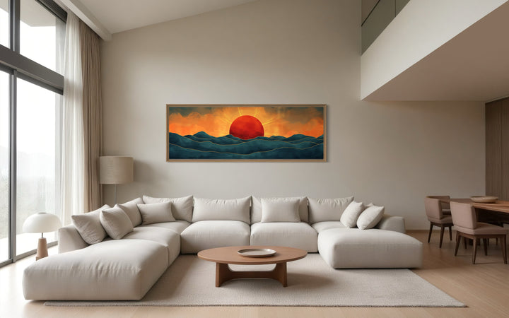 Mid Century Modern Ocean Sunset Panoramic Wall Art