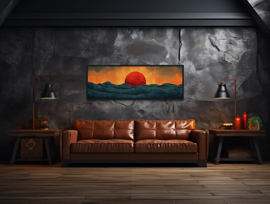 Mid Century Modern Ocean Sunset Panoramic Wall Art