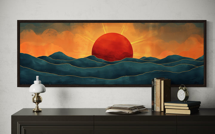 Mid Century Modern Ocean Sunset Panoramic Wall Art