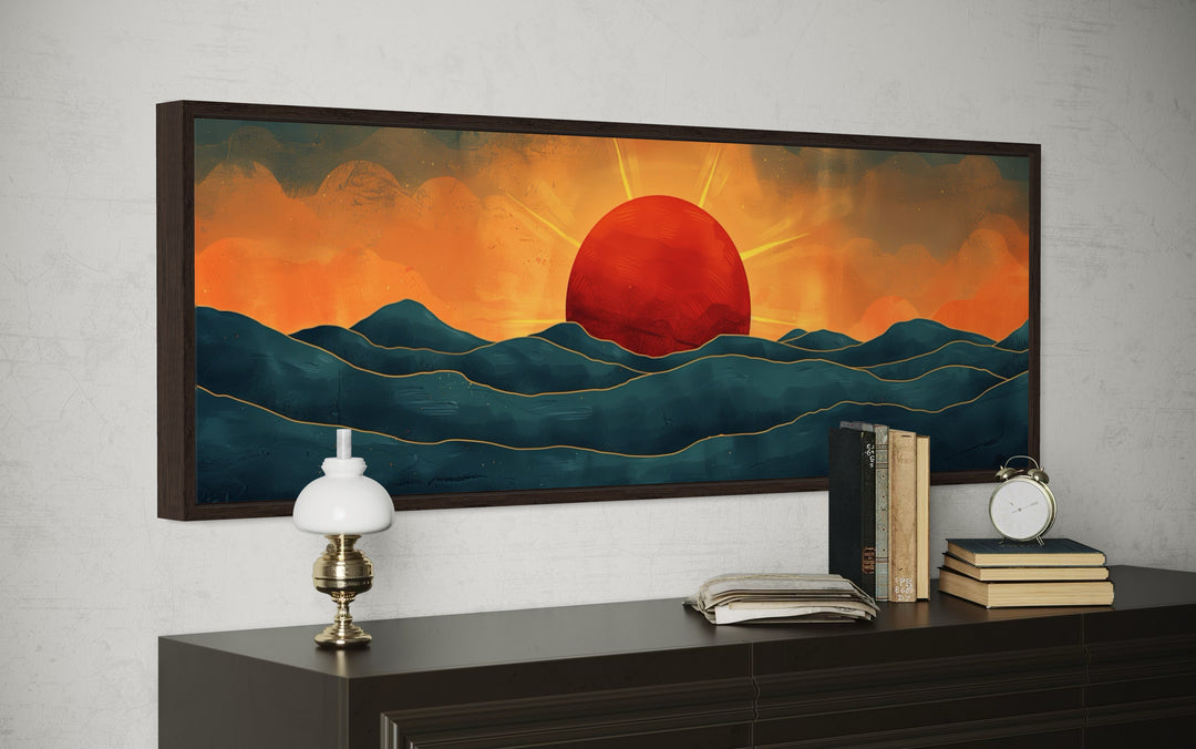 Mid Century Modern Ocean Sunset Panoramic Wall Art