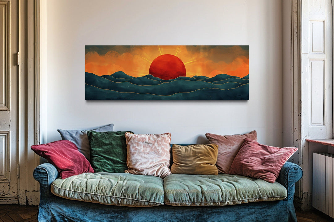 Mid Century Modern Ocean Sunset Panoramic Wall Art