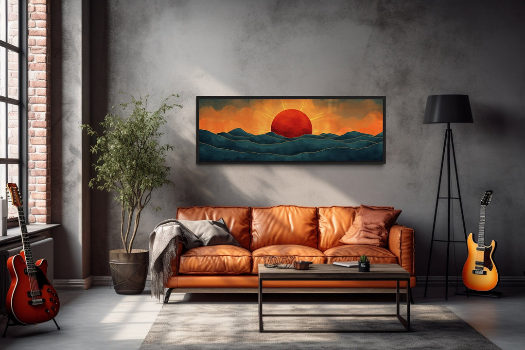 Mid Century Modern Ocean Sunset Panoramic Wall Art