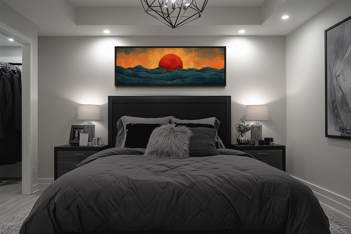 Mid Century Modern Ocean Sunset Panoramic Wall Art