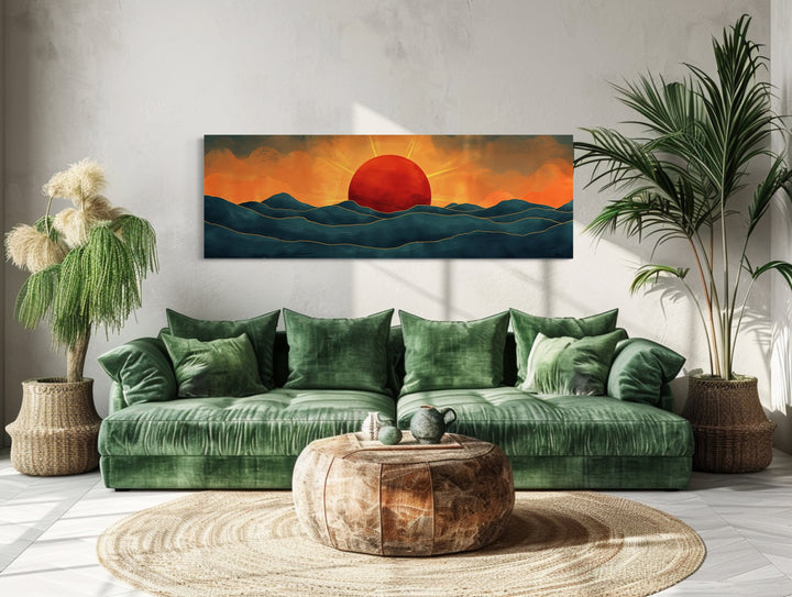 Mid Century Modern Ocean Sunset Panoramic Wall Art