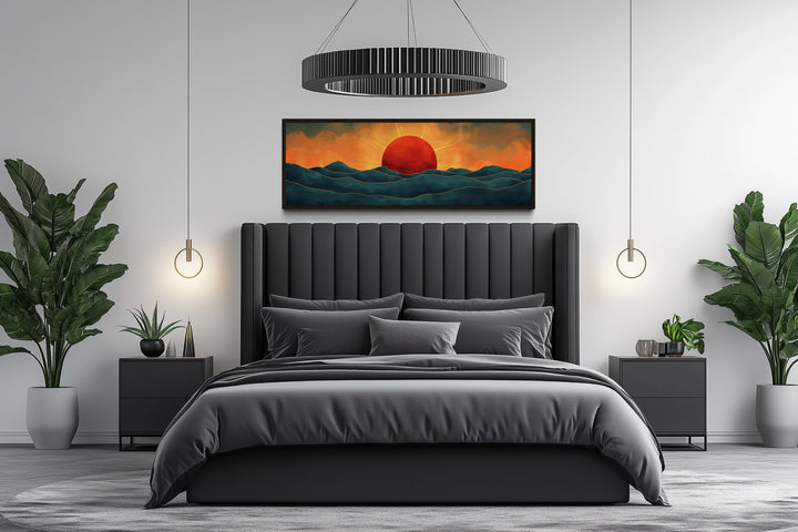 Mid Century Modern Ocean Sunset Panoramic Wall Art