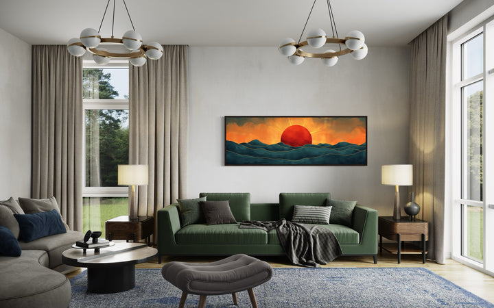 Mid Century Modern Ocean Sunset Panoramic Wall Art