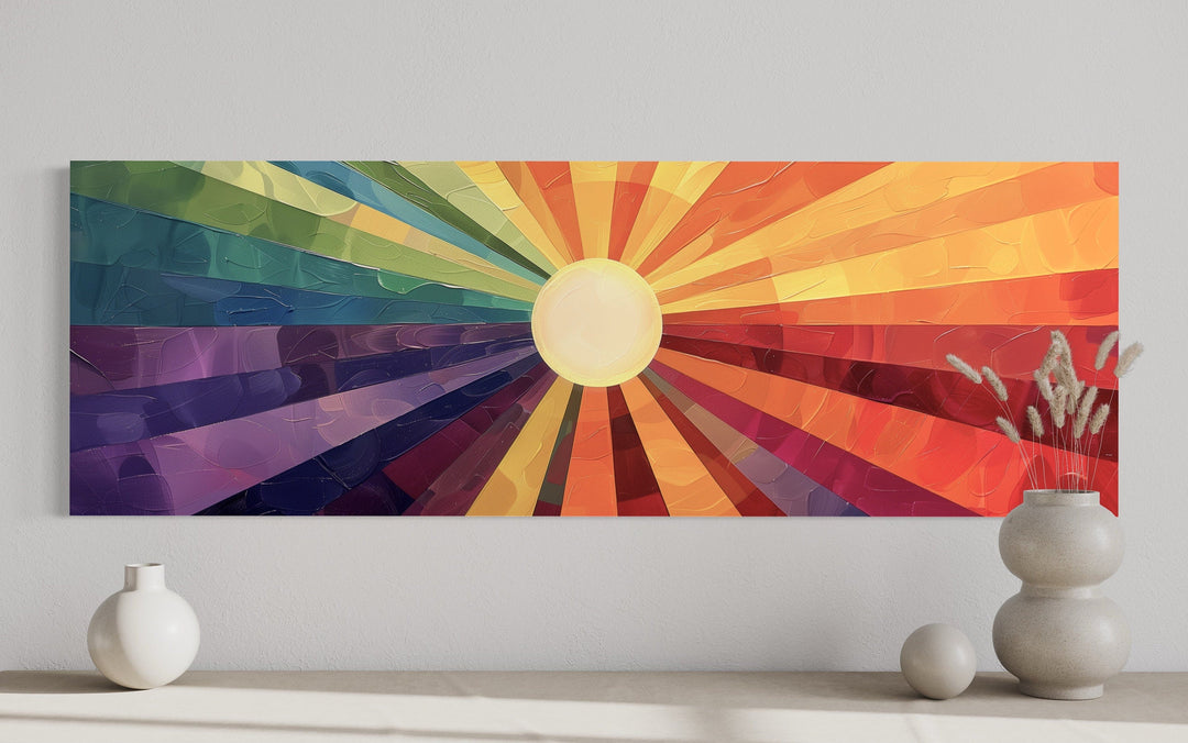 Mid Century Modern Purple Orange Sun Narrow Horizontal Wall Art