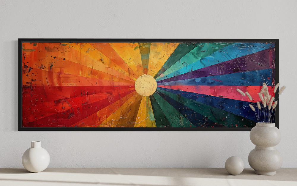 Mid Century Modern Sun Rays Panoramic Canvas Wall Art close up