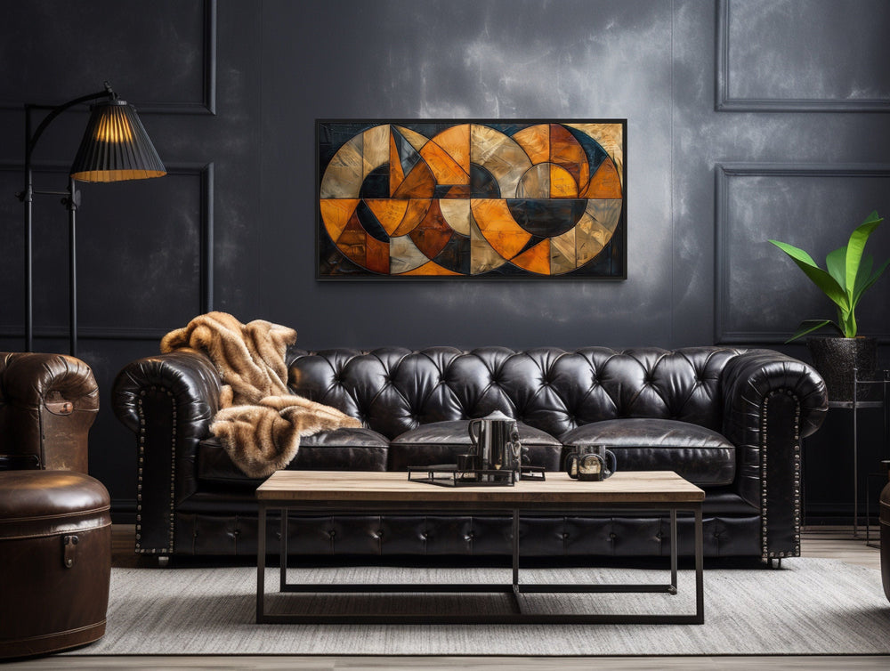 Mid Century Modern Wall Art – Brown Black Geometric Canvas for Living Room Decor