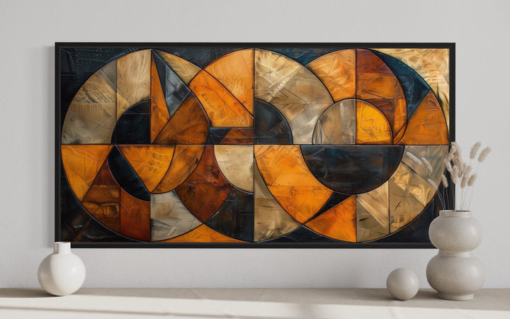 Mid Century Modern Wall Art – Brown Black Geometric Canvas for Living Room Decor