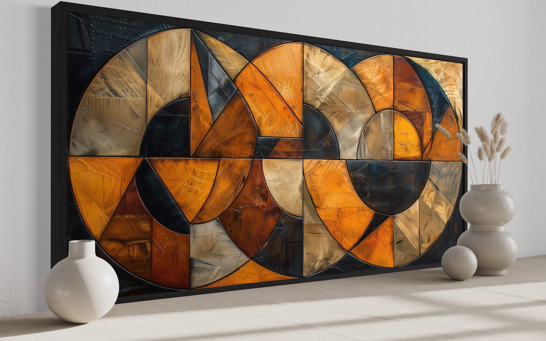 Mid Century Modern Wall Art – Brown Black Geometric Canvas for Living Room Decor