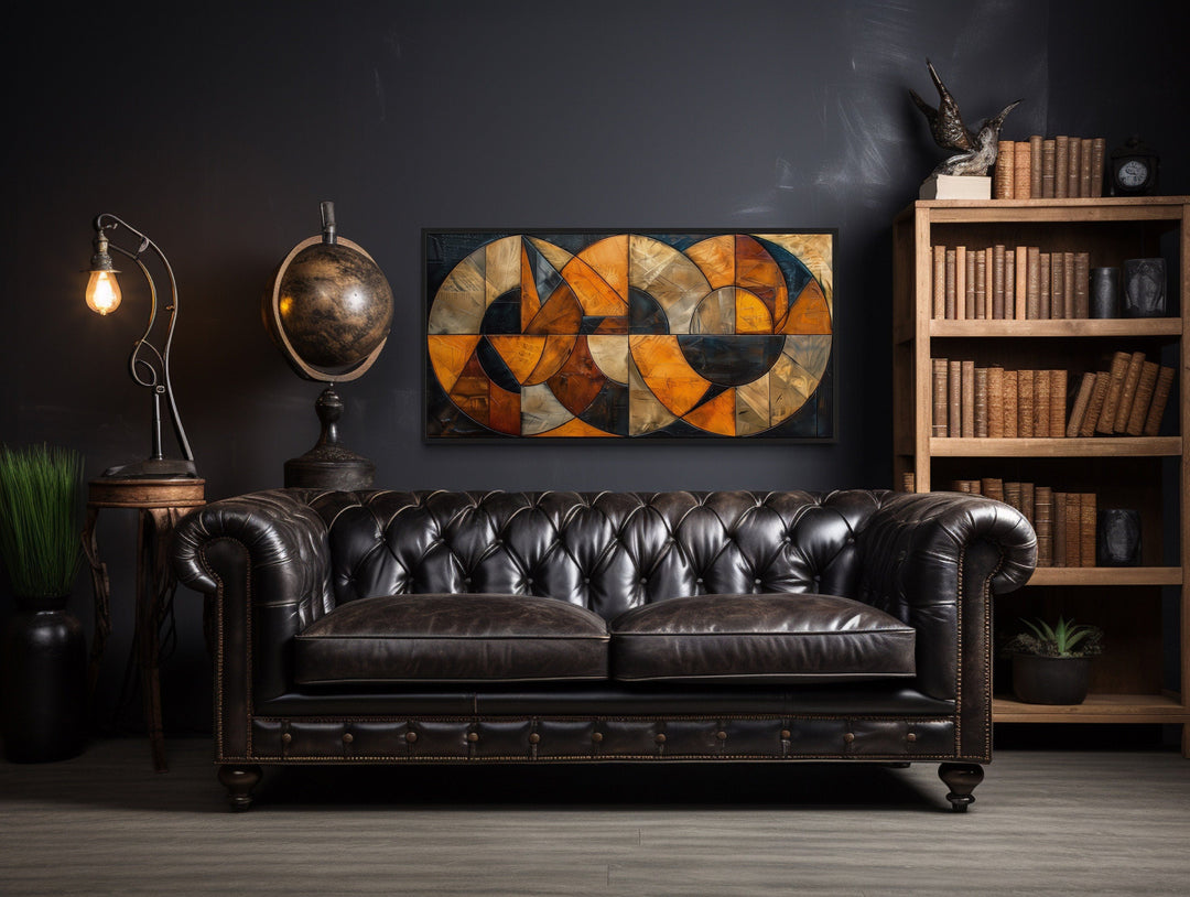 Mid Century Modern Wall Art – Brown Black Geometric Canvas for Living Room Decor