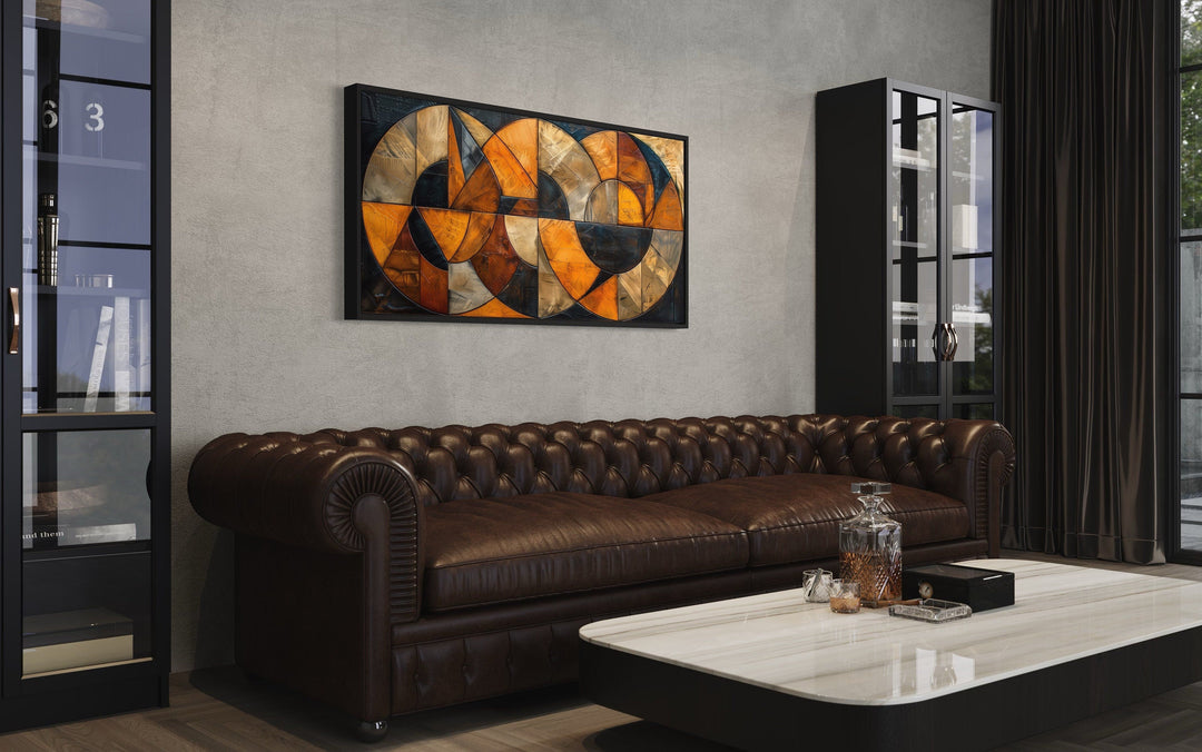 Mid Century Modern Wall Art – Brown Black Geometric Canvas for Living Room Decor