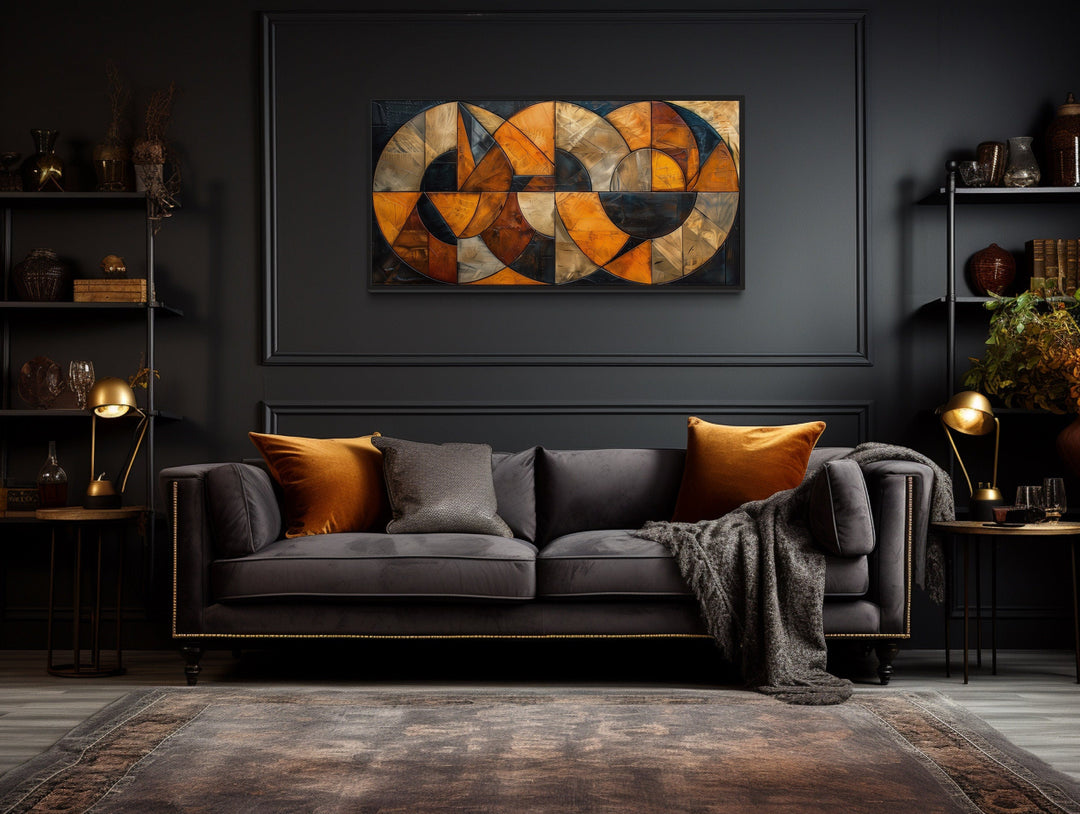 Mid Century Modern Wall Art – Brown Black Geometric Canvas for Living Room Decor