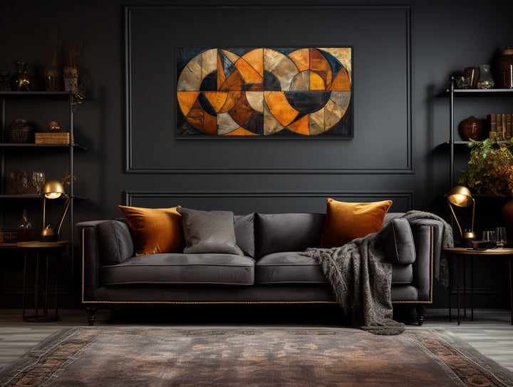 Mid Century Modern Wall Art – Brown Black Geometric Canvas for Living Room Decor