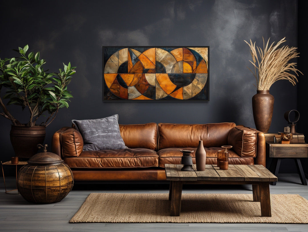 Mid Century Modern Wall Art – Brown Black Geometric Canvas for Living Room Decor