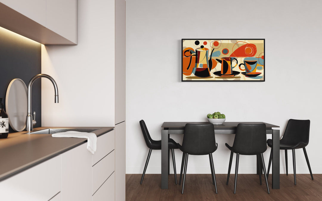 Mid Century Modern Wall Art – Framed Coffee Pot Painting | Retro Kitchen Decor Canvas