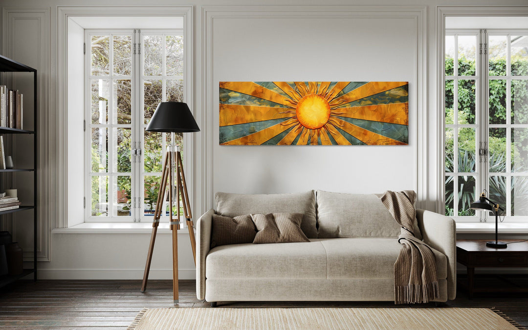 Mid Century Modern Yellow Sun Rays Horizontal Canvas Wall Art