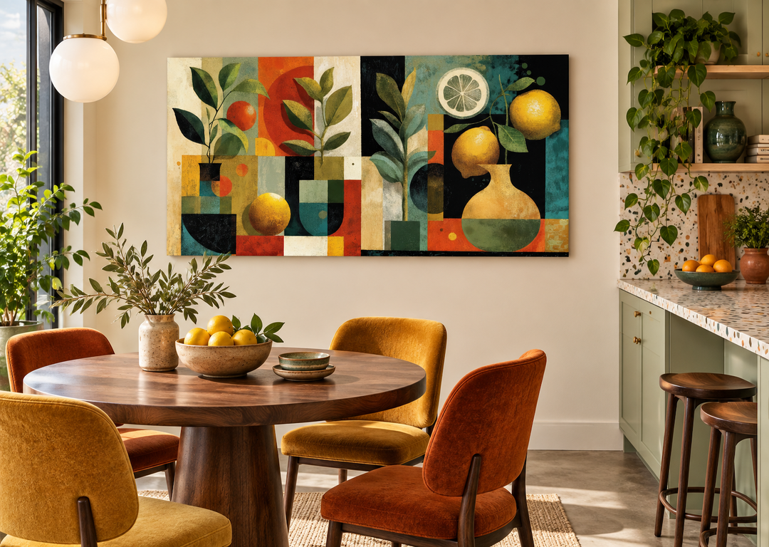 Mid Century Modern Kitchen Wall Art Fruit Citrus Painting Canvas Print
