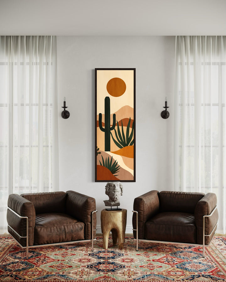 Midcentury Modern Desert Cactus Tall Narrow Vertical Wall Art