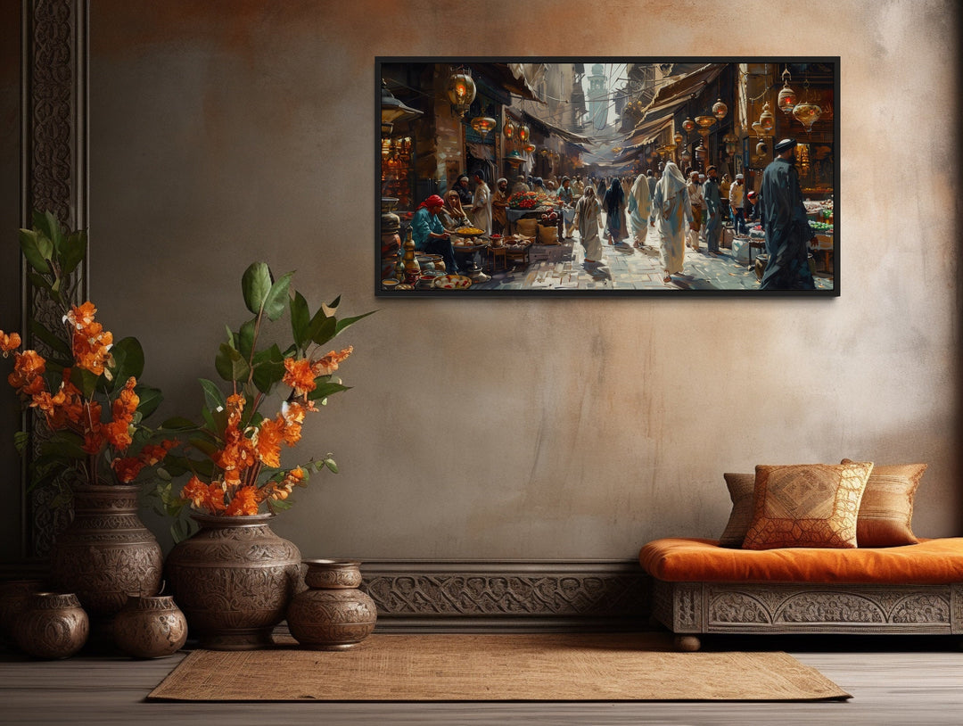 Middle Eastern Fruit Bazaar Framed Canvas Wall Art