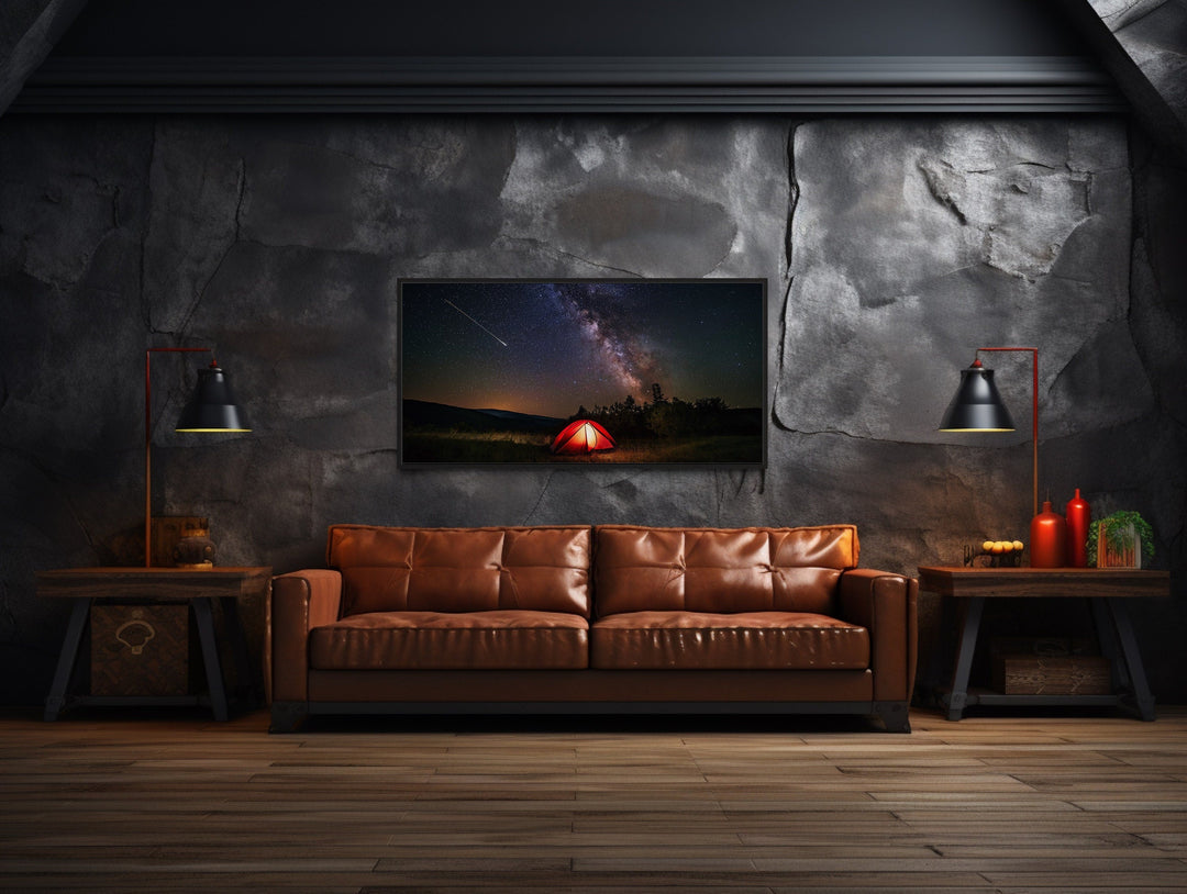 Milky Way And Shooting Star Over Cherry Springs State Park Framed Canvas Wall Art