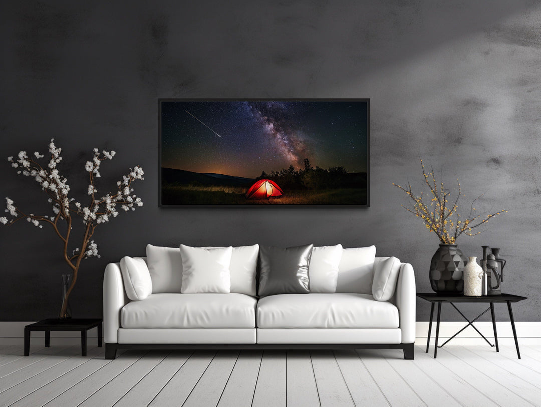 Milky Way And Shooting Star Over Cherry Springs State Park Framed Canvas Wall Art