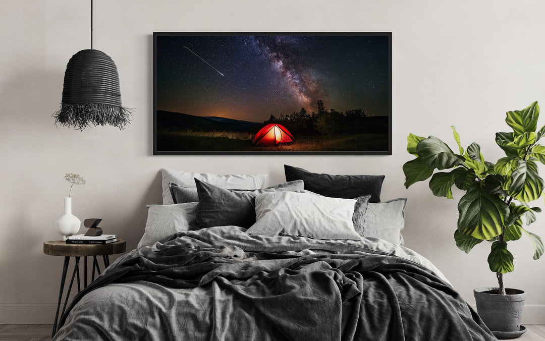 Milky Way And Shooting Star Over Cherry Springs State Park Framed Canvas Wall Art