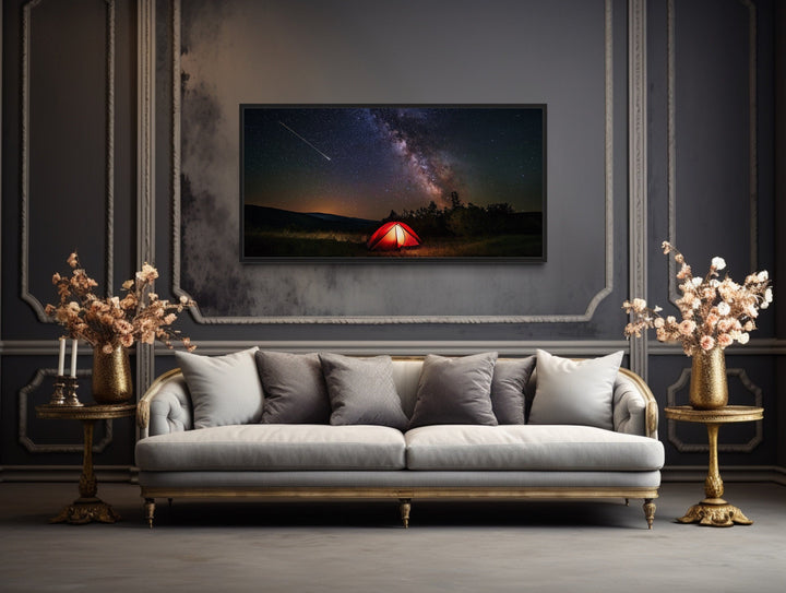 Milky Way And Shooting Star Over Cherry Springs State Park Framed Canvas Wall Art