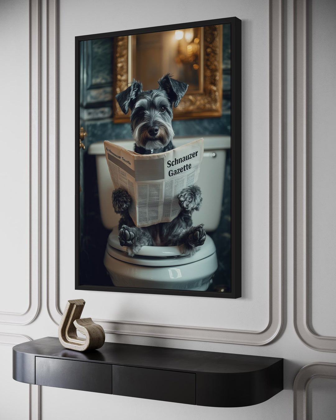 Miniature Schnauzer On The Toilet Reading Newspaper Picture