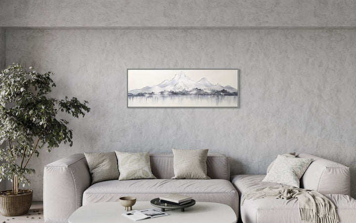 Minimalist Abstract Mountain Horizontal Grey Silver White Over Bed Wall Art