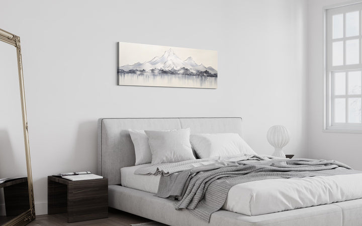 Minimalist Abstract Mountain Horizontal Grey Silver White Over Bed Wall Art