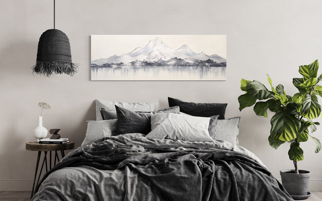 Minimalist Abstract Mountain Horizontal Grey Silver White Over Bed Wall Art