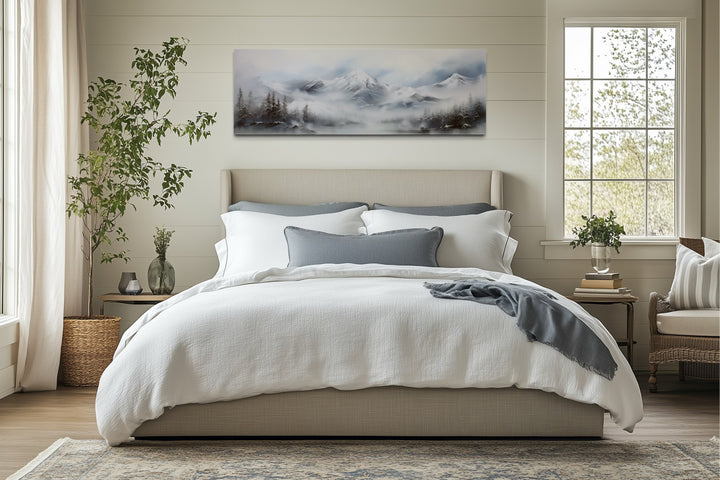 Minimalist Abstract Mountain Horizontal Grey Silver White Over Bed Wall Art