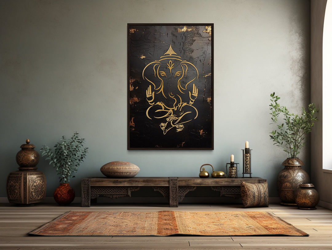 Minimalist Black Gold Ganesha Wall Art