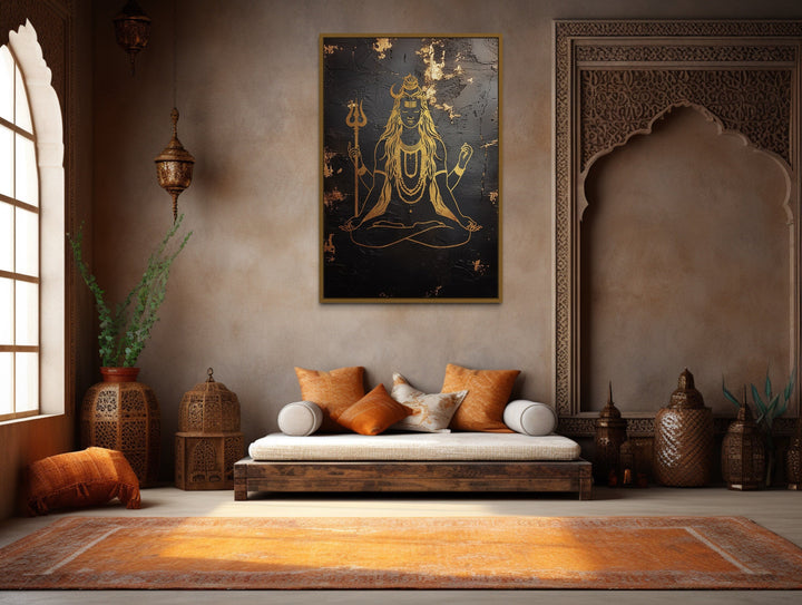 Minimalist Black Gold Lord Shiva Indian Framed Canvas Wall Art