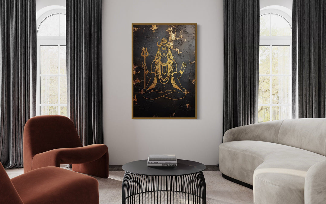 Minimalist Black Gold Lord Shiva Indian Framed Canvas Wall Art