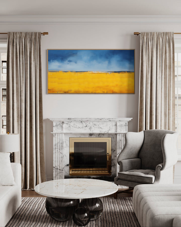 Minimalist Blue Yellow Ukrainian Flag Landscape Framed Canvas Wall Art