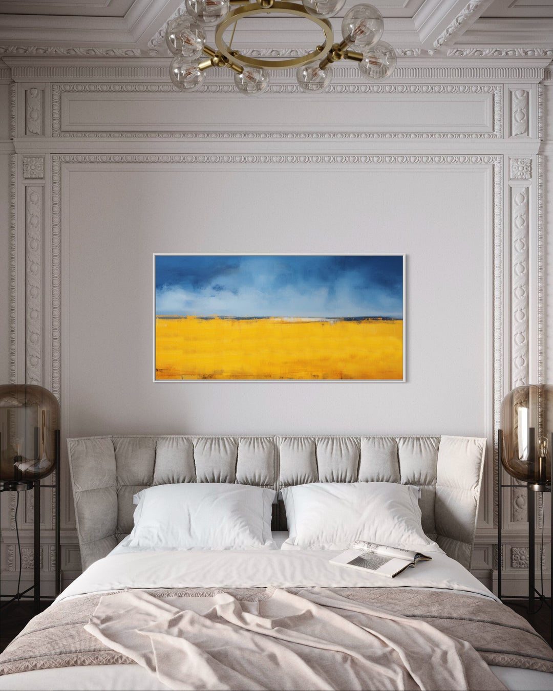 Minimalist Blue Yellow Ukrainian Flag Landscape Framed Canvas Wall Art