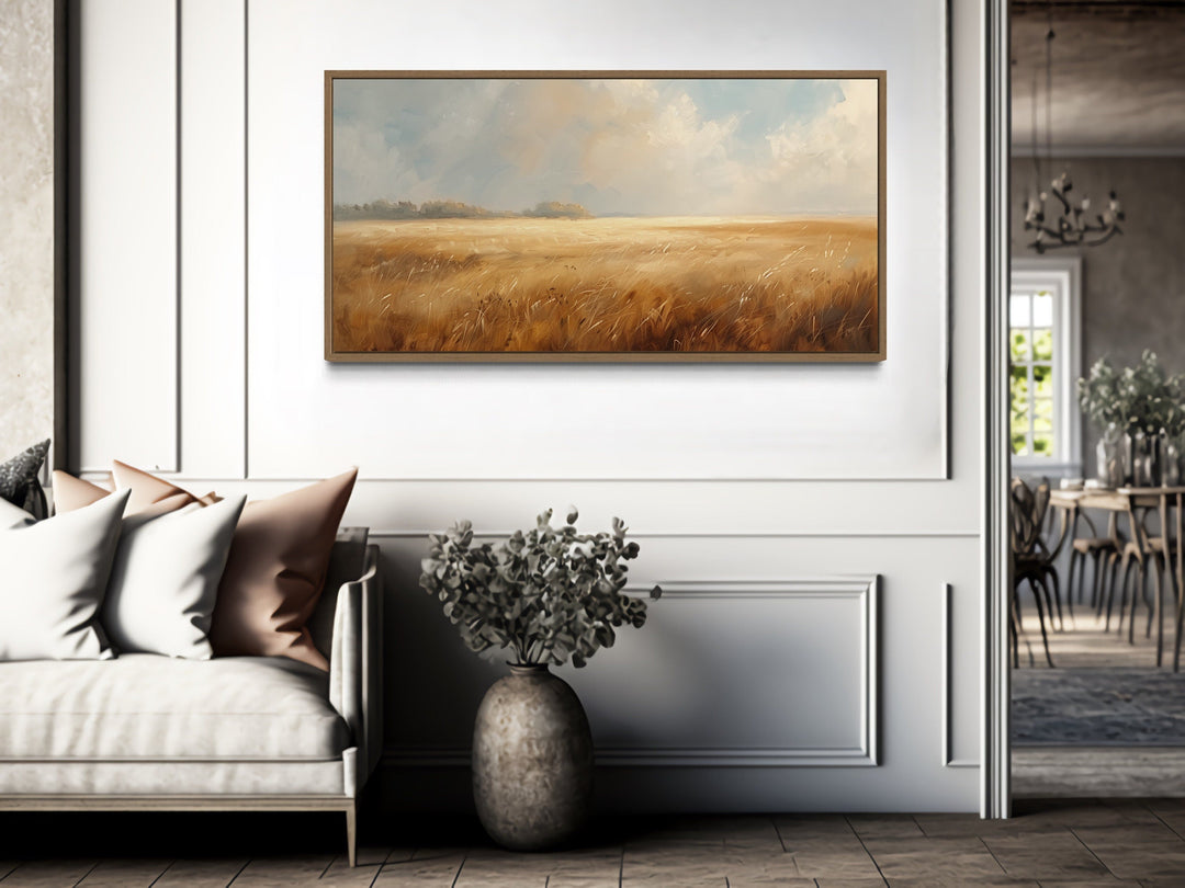 Minimalist Farm Landscape Rustic Farmhouse Framed Canvas Wall Art