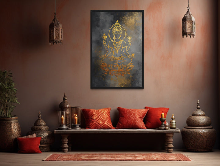 Minimalist Lord Vishnu Gold Silver Indian Framed Canvas Wall Art