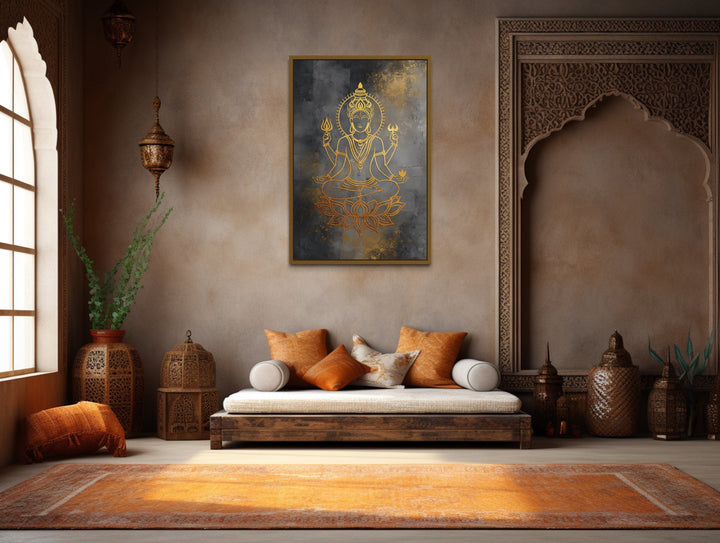 Minimalist Lord Vishnu Gold Silver Indian Framed Canvas Wall Art